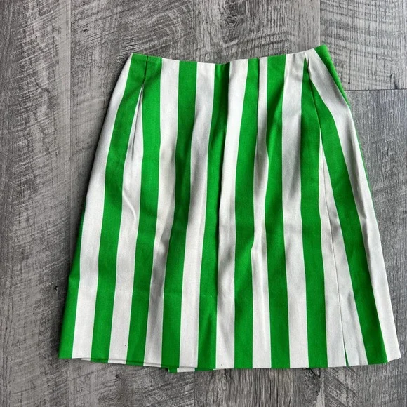 Vintage 1960's Arthur Jay Green and White Striped 3 Piece Jacket Skirt Short Set - Picture 12 of 13